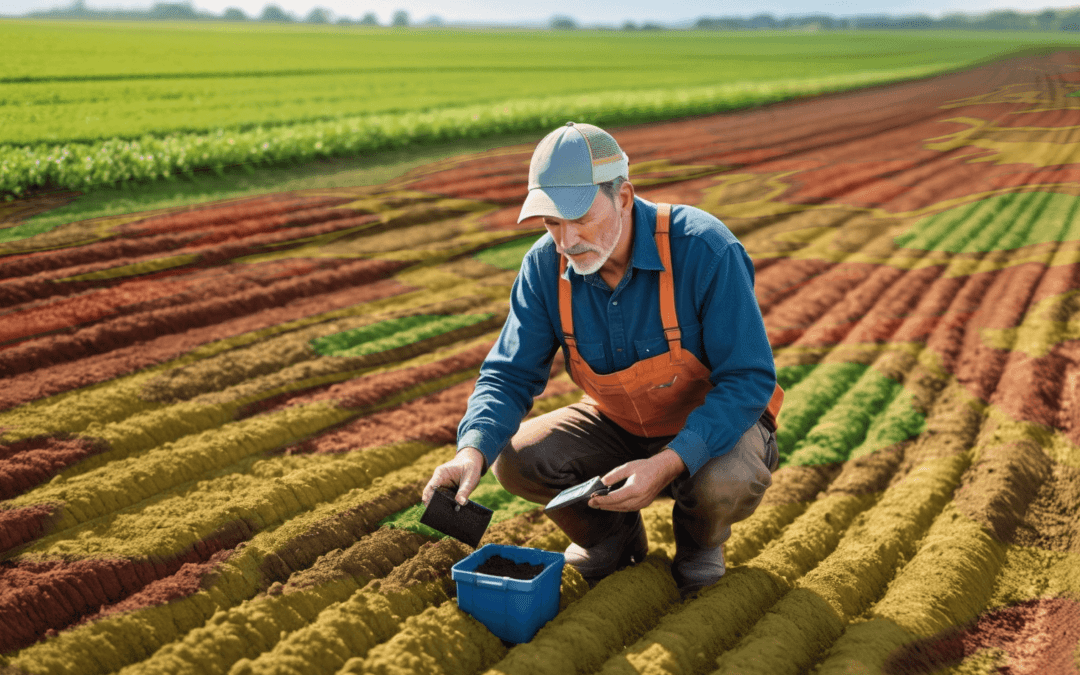 A farmer conducting soil sampling in a field, using GPS technology to ensure accurate and consistent sampling.