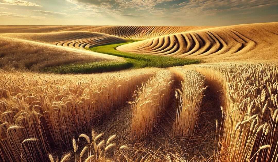 Field ready for harvest with evenly grown crops using variable rate desiccation technology.